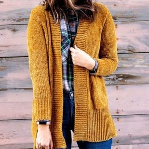 A New Day Chenille mustard yellow Open Cardigan M